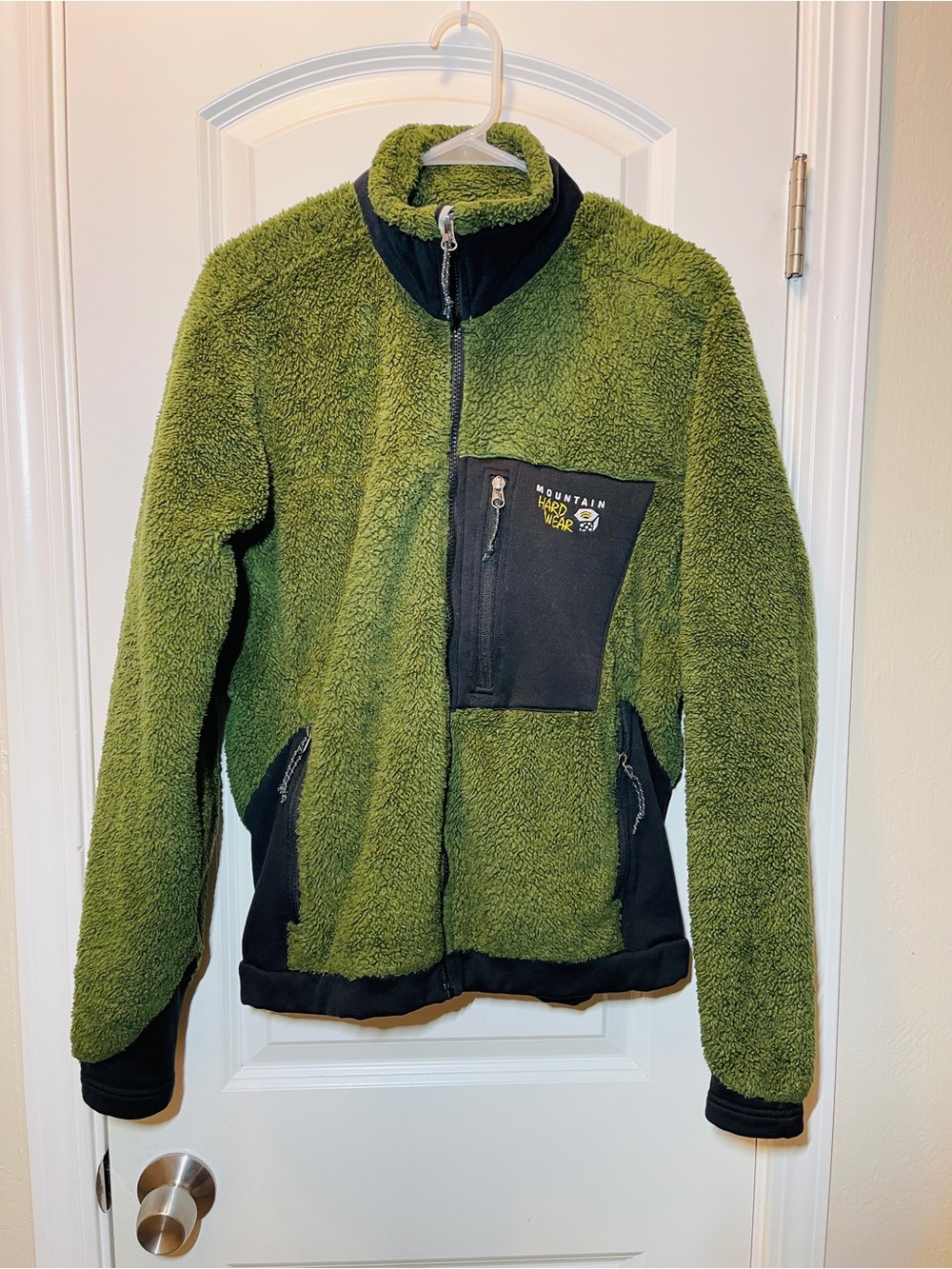 Mountain Hardwear Olive Green Sherpa Fleece Jacket with Black Trim